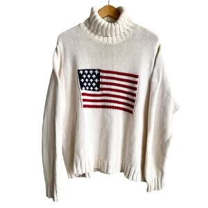 Vintage Coldwater Creek Knit American Flag Turtle Neck Sweater XL